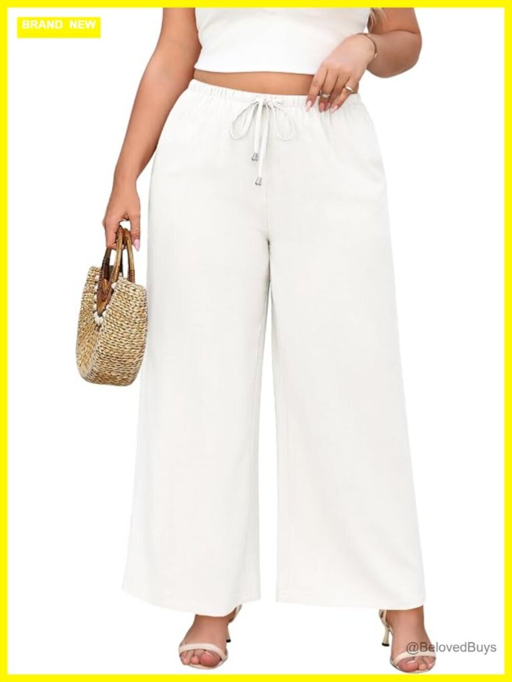 High Waisted Wide Leg Linen Palazzo Pants Plus Size Summer Casual